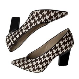 Nine West‎ Houndstooth Heels Black White Haircalf Pointed Toe Mob Wife Luxury 10